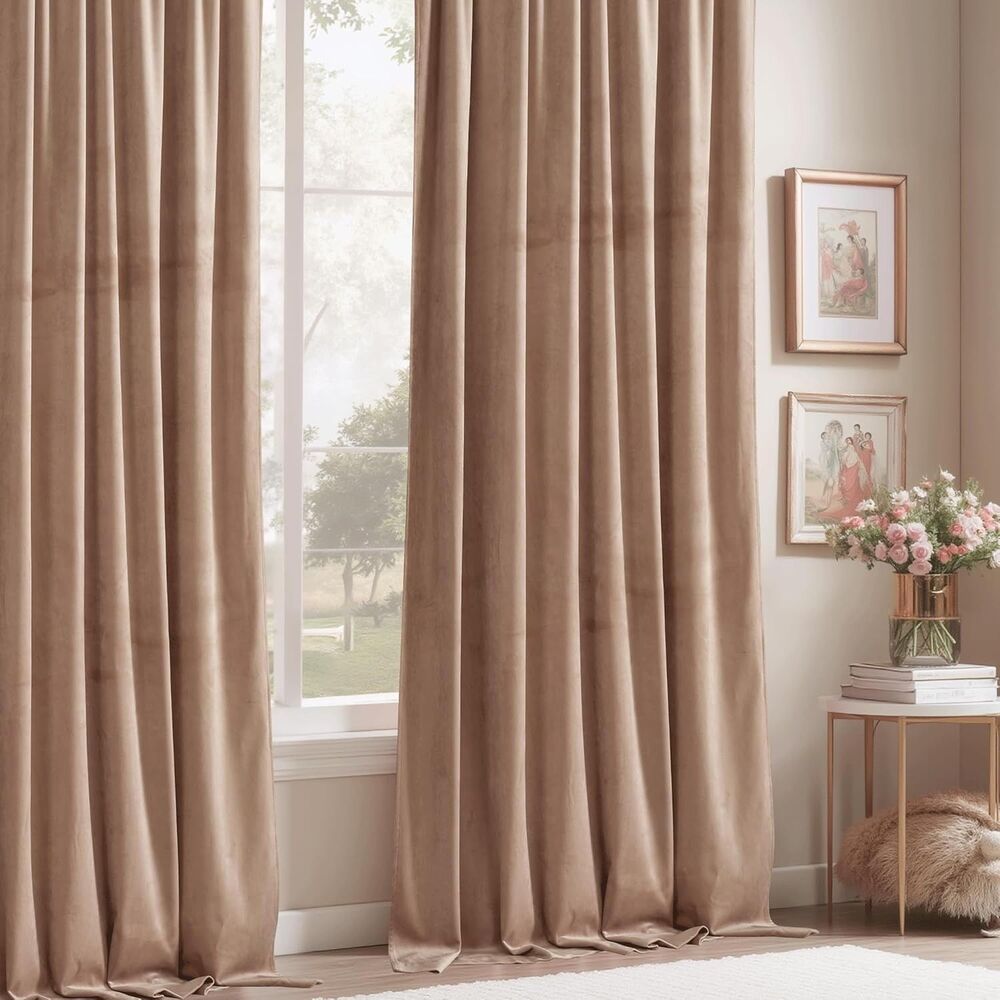 StangH Blush Beige Velvet Curtains 84 inch Length - Room Darkening 2 sets